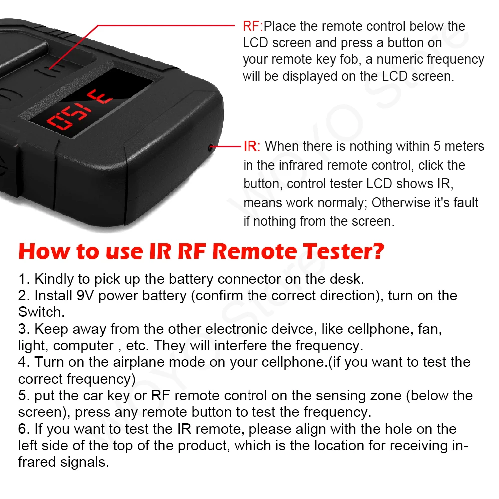 10MHZ to 1000MHZ Autos chl üssel Frequenz tester für 315,433,868,902MHz, WOYO PL001 Tür RF TV Infrarot ir Fernbedienung Detektor Diagnose tool – Detail 14