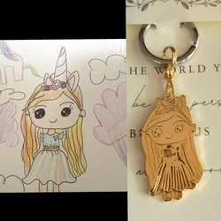 Customized Children Actual Drawing Keychain, Personalized Kids Child Artwork Photo Art Painting Keychain Custom name Key Ring