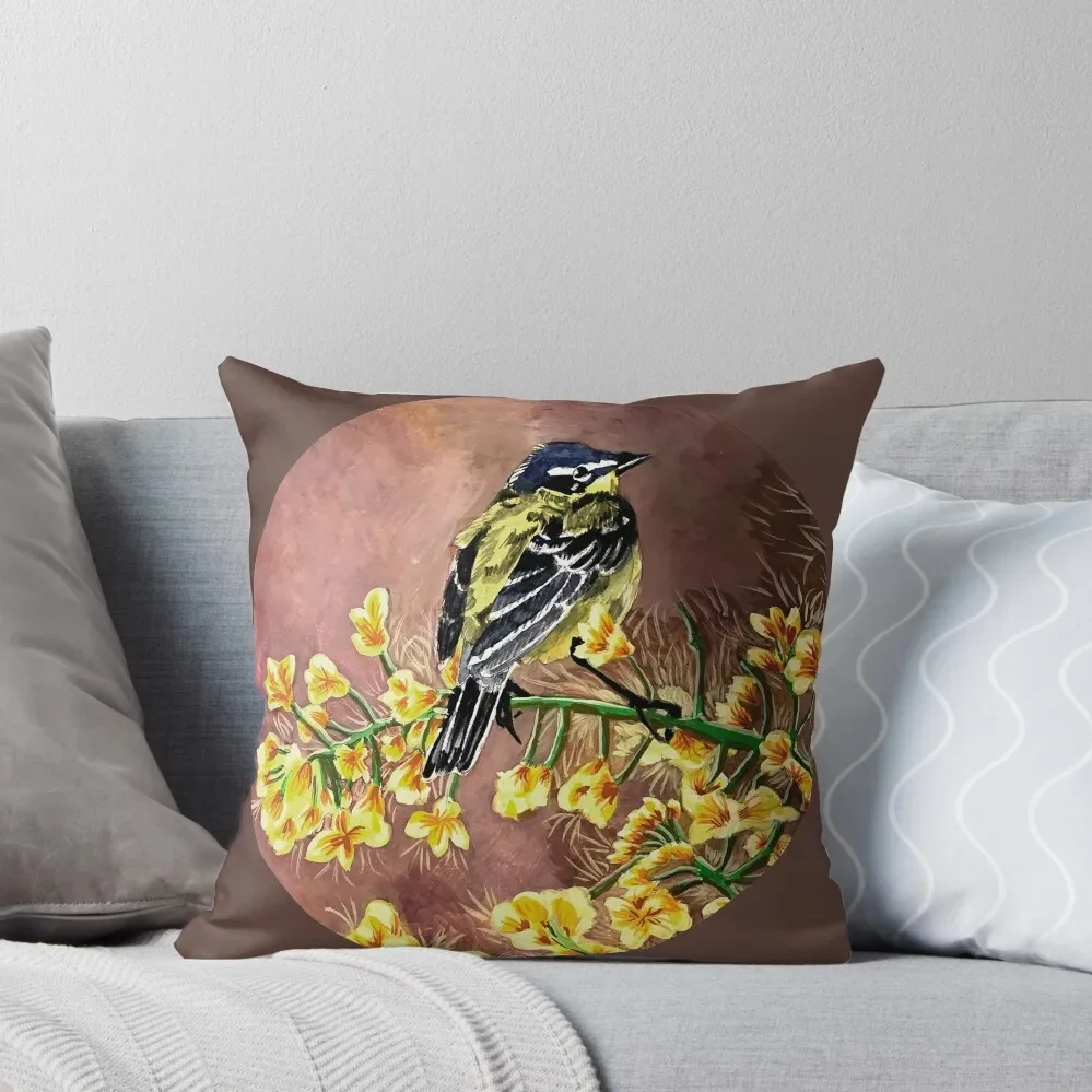 

Bird in Tree with Yellow Flowers. Throw Pillow Sofa Cushions Cover Couch Cushions Couch Pillows Pillowcase Cushion pillow