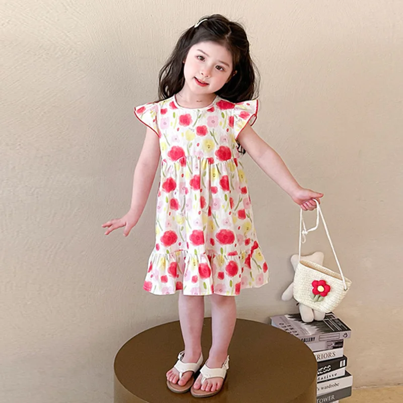 فستان بناتي كاجوال صيف جديد 2025 فستان أطفال بدون أكمام مزين بالزهور ملابس حلوة مطبوعة على الموضة للأطفال من عمر 1 إلى 10 سنوات #4