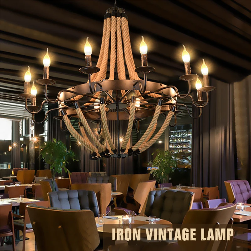 AOSONG American Style Retrohemp Rope Chandelier Nostalgic Loft Industrial Style Internet Cafe Restaurant Hot Pot Sho Chandelier