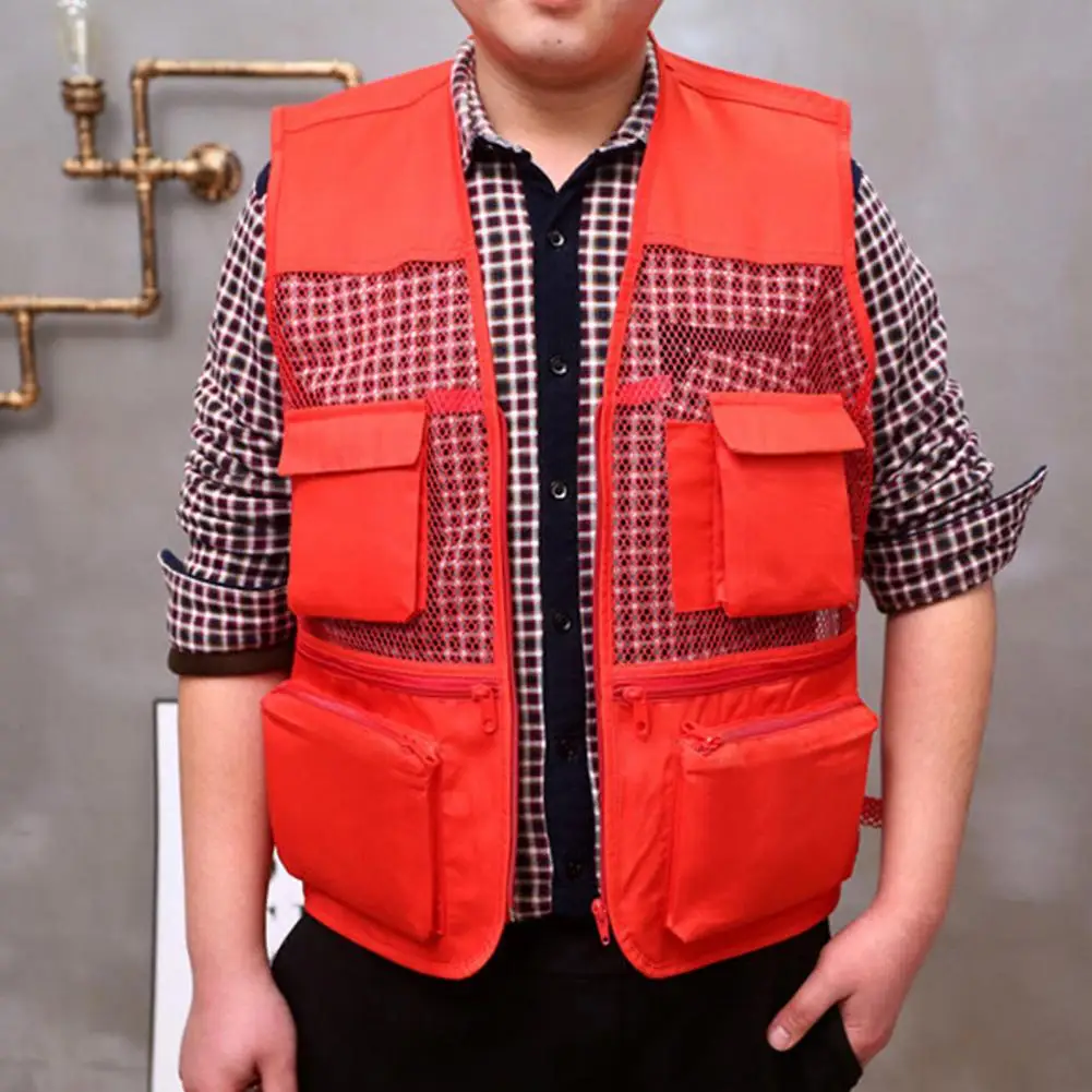 Men Waistcoat Multi Pockets Zipper Mesh Director Fishing Camping Vest Quick-drying Casual Mesh Vest Outdoor Travel Waistcoat