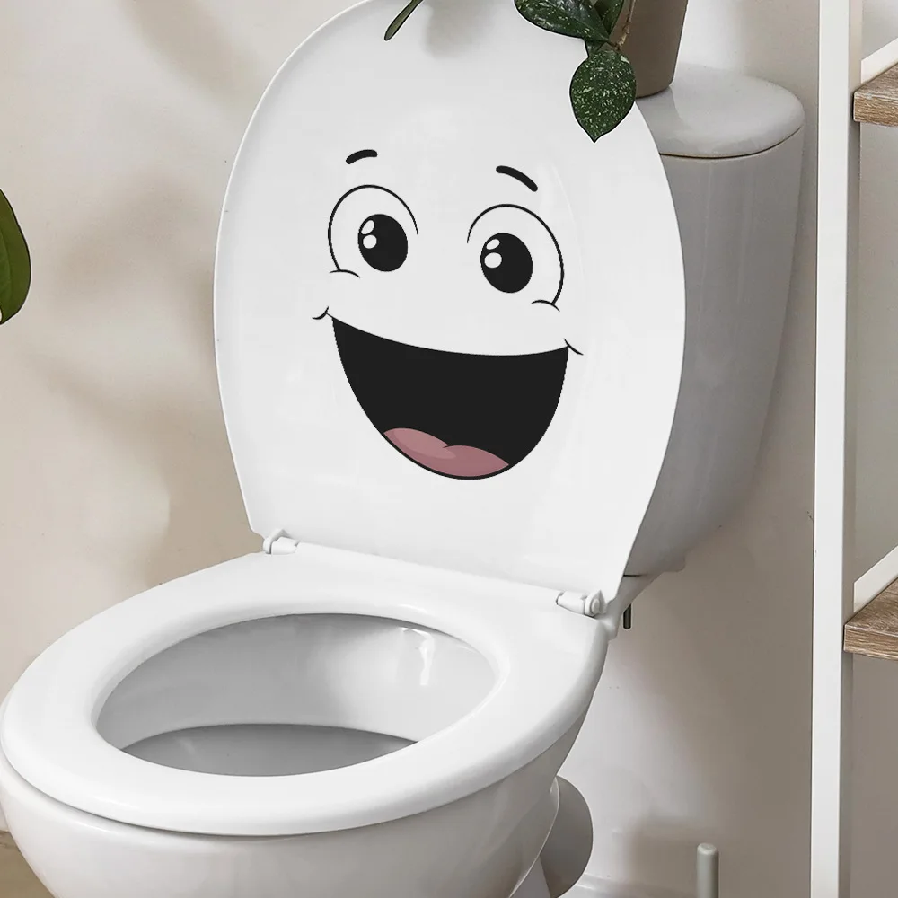 Cartoon Funny Smiling Face Wall Sticker Bathroom Toilet Decoration Mural For Room Cabinet Decor Self-adhesive Waterproof Decals