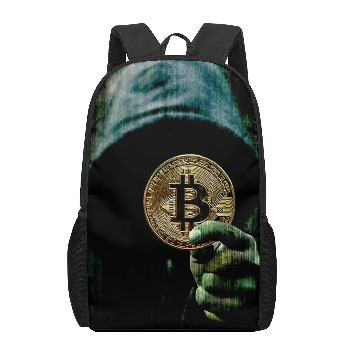 Bitcoin Money Currency Print 16-inch Teen School Bag Boys Girls Kids School Backpack Student School Bag Large Capacity Backpack