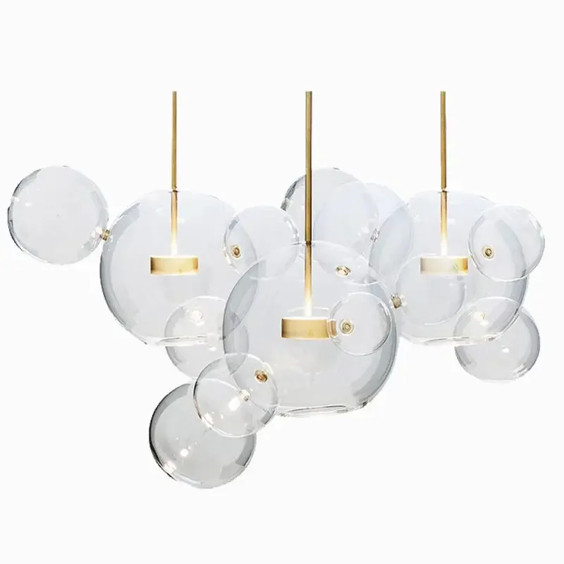 modern frosted glass bubble ball chandelier luz led dourada luminarias para sala de estar restaurante bar interior 01