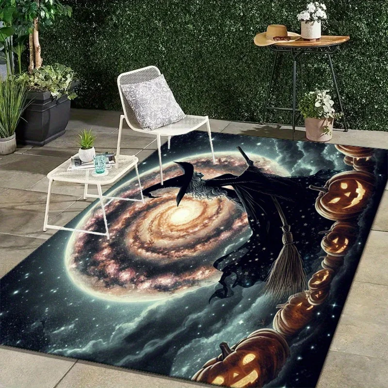 Witch Carpet Living Room Large Rug Halloween Bedroom Decor Space Galaxy Pumpkin Mat
