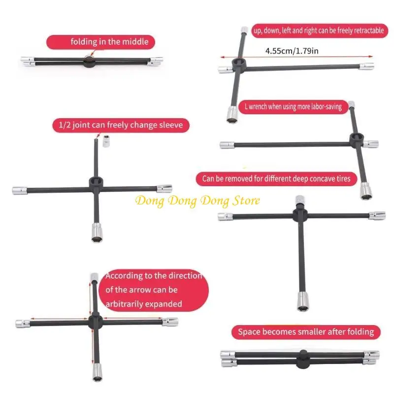 

4xba Universal расширенный гаечный ключ, 4 Way Tire Iron Nut Set Set с коробкой для хранения и стандартным сокетом 17/19/21/23