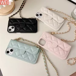 Luxury Leather Crossbody Chain Lanyard Phone Case For iPhone 15 Pro 14 Pro 11 12 13 Pro Max Cover Shockproof Cases Cute Card Bag