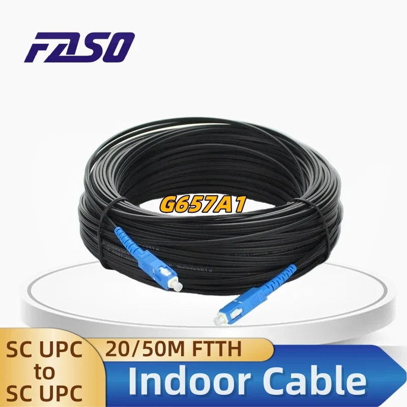 50m FTTH Fiber Optic indoor Drop Cable Patch Cord G657A1 SC/UPC-SC/UPC Sx Core Single Mode Fiber Optic Jumper 20m 50m