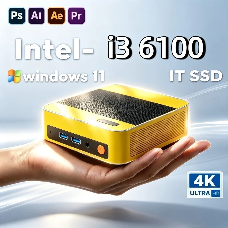 High Performance Core  i3 6100 Mini PC 16GB DDR4 1T NVMe SSD Triple 4K Silent Cooling Compact Desktop Office Home Media Editing