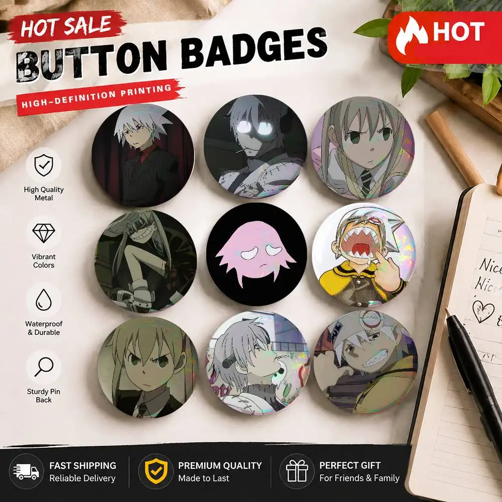 Anime S-Soul E-Eater-R Round Snap-in Brooches Rock Band Lapel Pins Badges Fan Collection Accessories Jewelry Handmade Gifts