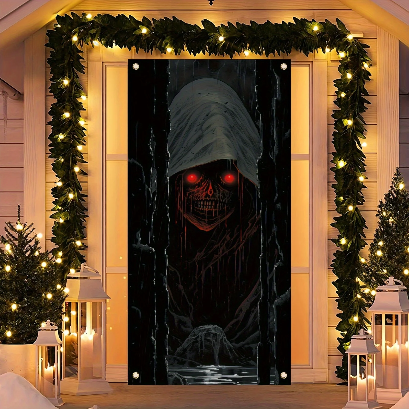 70x35 Zoll Halloween Tür Banner, Outdoor Horror Halloween Tür abdeckung mit Horrorfilm Charakter Killer Party Dekorationen