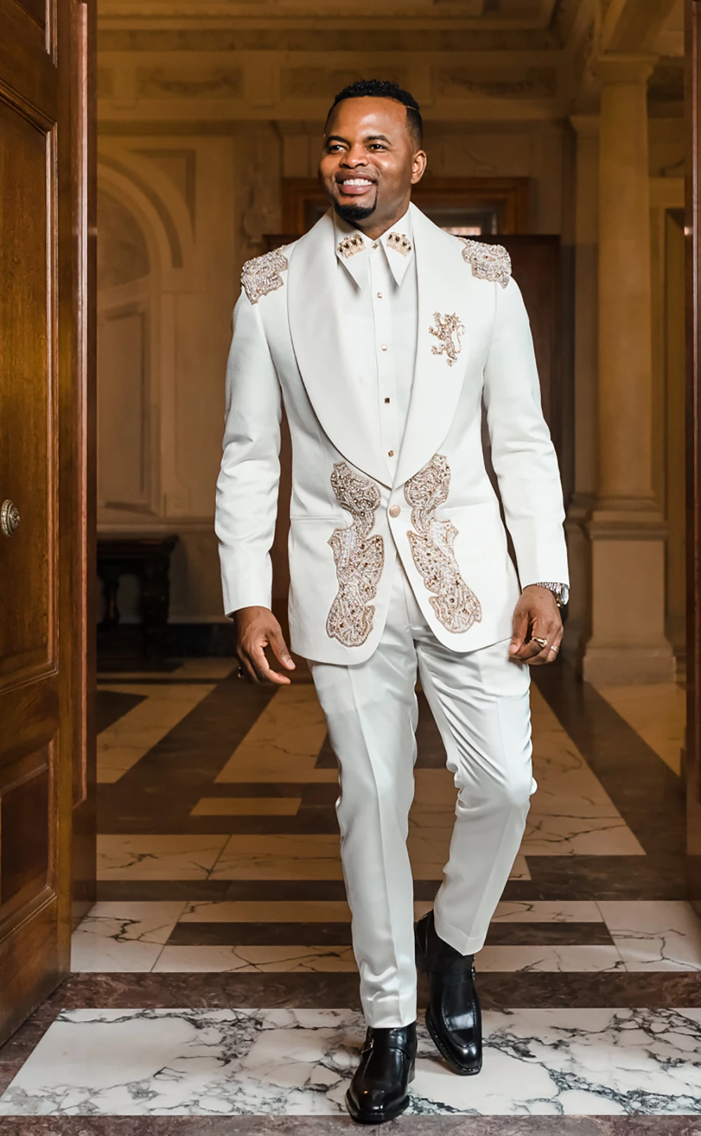 Esmoquin de doble botonadura para hombre, traje Formal para fiesta de graduación, chaqueta y pantalones, con apliques de cuentas, 2022