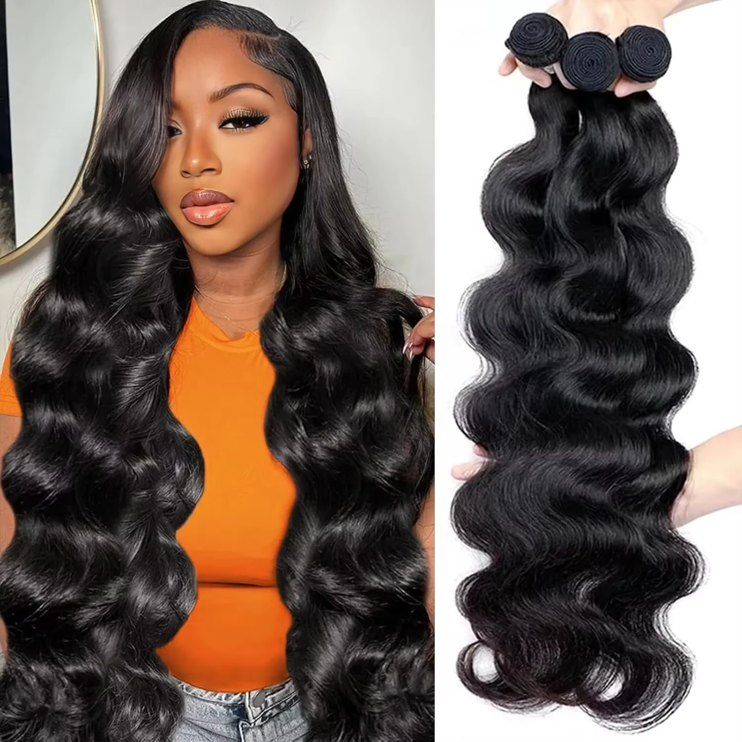Natural Color Bundles 36 38 40 Inch Human Hair Body Wave Brazilian Hair Bundles Long Remy Braiding Hair Extensions 1/3/4 Pieces