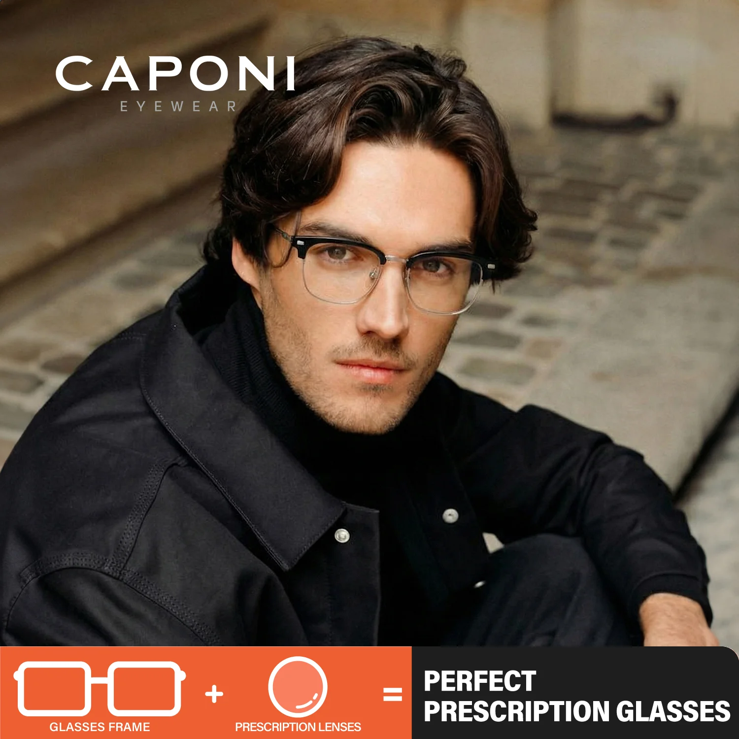 

CAPONI Prescription Men Glasses High Quality Titanium Myopia Anti Blue Ray Eyeglasses Progressive Designer Spectacles PJ23037