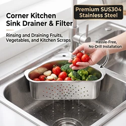 Multifunctional Corner Drain Shelf Sink Rack Kitchen Storage Holder Triangular Stainless Steel Sink Drain Strainer Basket