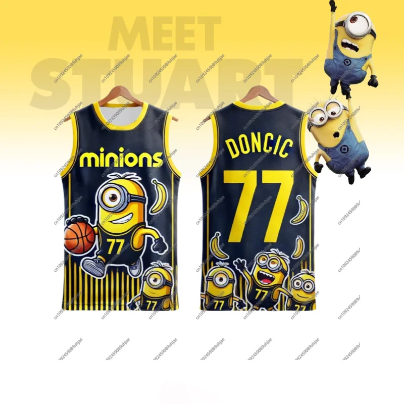 

Summer Minions Cartoon Pattern Printing No. 77 Oversized Sleeveless Fast-drying Men's and Women's Basketball Vest T-shirt