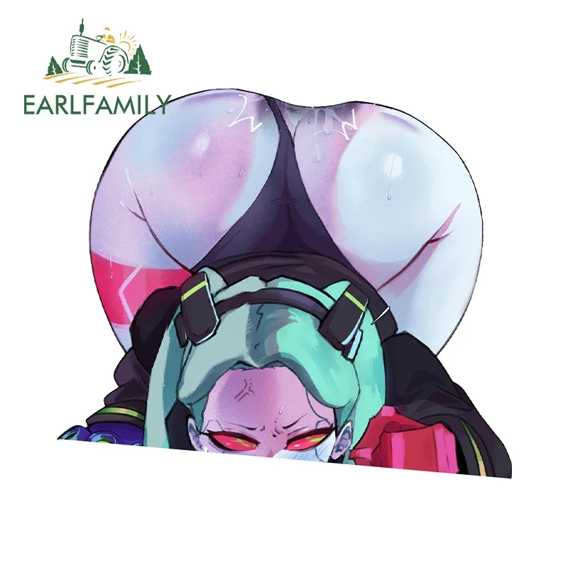 EARLFAMILY 13cm Rebecca Upturned Buttocks Car Stickers Sexy Anime Luggage JDM Vinyl Auto Decal Creative Scratch-Proof Decor