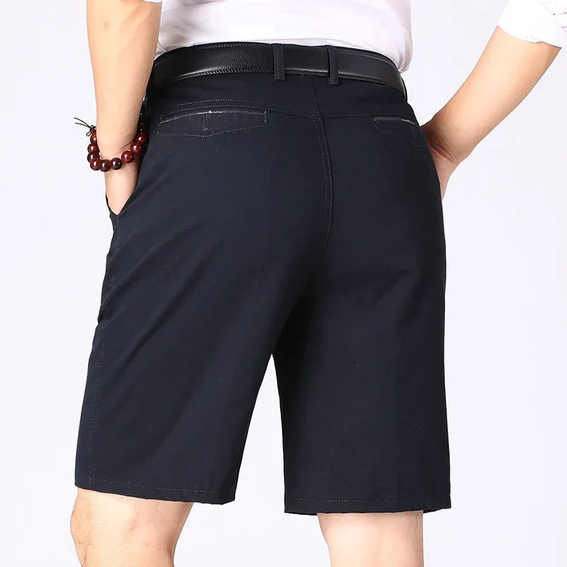 Mens Daily Casual Washed Cotton Roll Cuff Knee Shorts Loops Single Waist Button Wrinkle Free Breathable Short Trousers For Men view 4