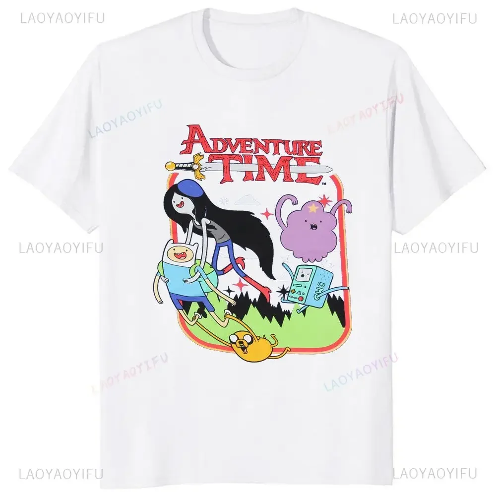 Fun Adventure Time Men's Finn and Friends Summer Trend Harajuku Short Sleeve Unisex Graphic Oversized T-shirt