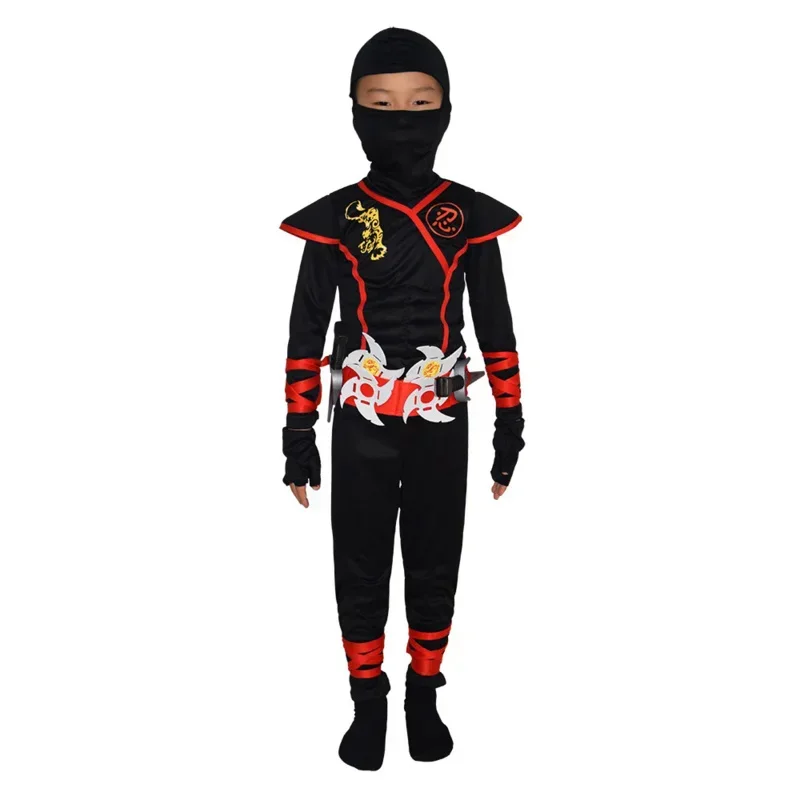 Ninja Costume Muscle Chest Power Ninja Suit Cosplay Boys Girls Party Fancy Dress Dagger Knife Darts Carnival Swordsman Warr Suit