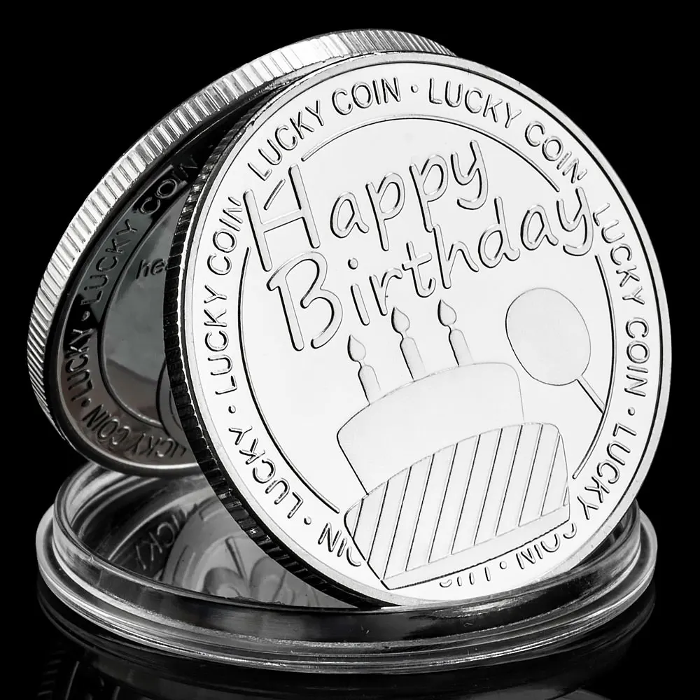 Happy Birthday Lucky Coin Creative Gift Collectible silver Plated Souvenirs Coin Happy Birthday Collection Commemorative Coin