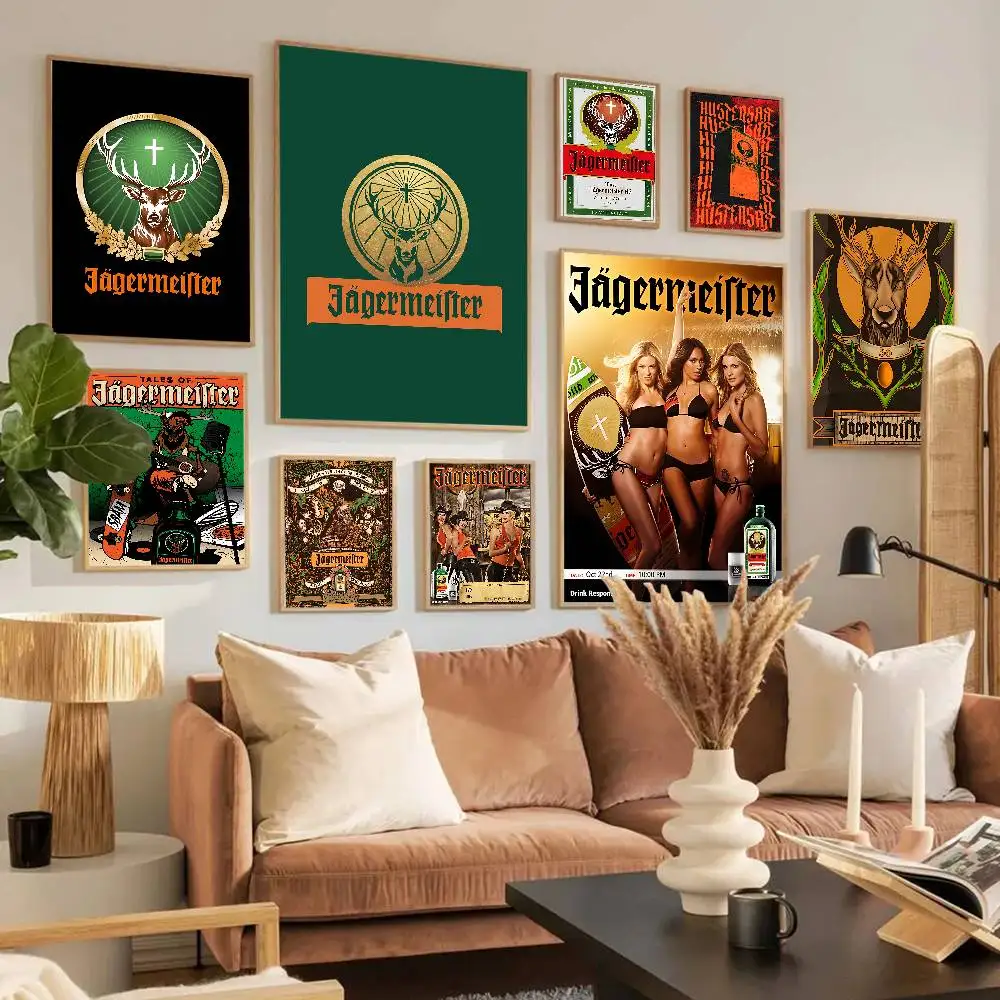Letrero clásico de J-Jagermeister, carteles de anime para bar, impresiones en papel blanco adhesivo, carteles artísticos, decoración de habitación Kawaii