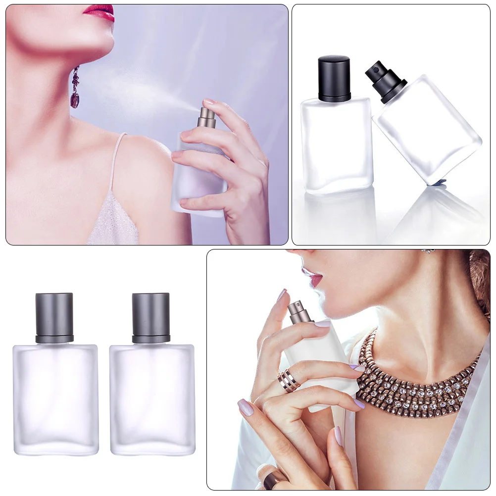 2Pcs Frosted Glass Bottles Leakproof Screw Cap Travel Sub Bottles Perfume Spray Container Refillable Cosmetics Bottle