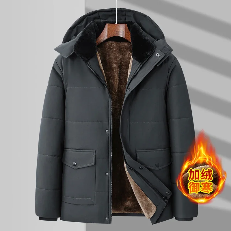 Winter 5XL Windproof Parka Men Windbreaker Fleece Thick Warm Fur Coats Male Solid Hooded Streetwear Overcoats Men\'s Snow Jackets