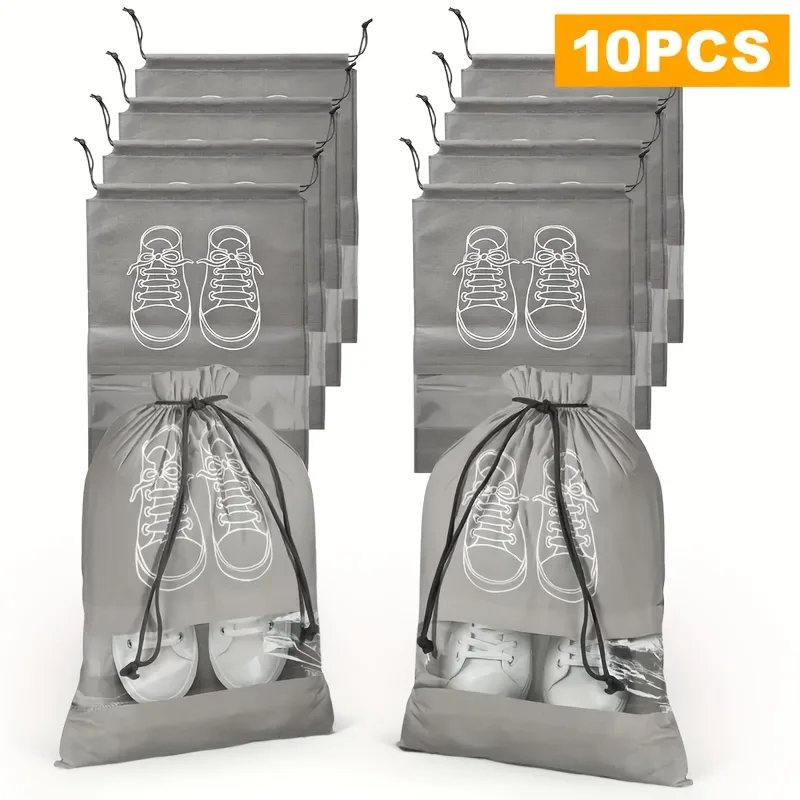 10 PCS Shoe Storage Bags - Non Woven Dust-Proof Travel Shoe Organizing Bag with Drawstring Closure, Portable Shoe Storage Bags