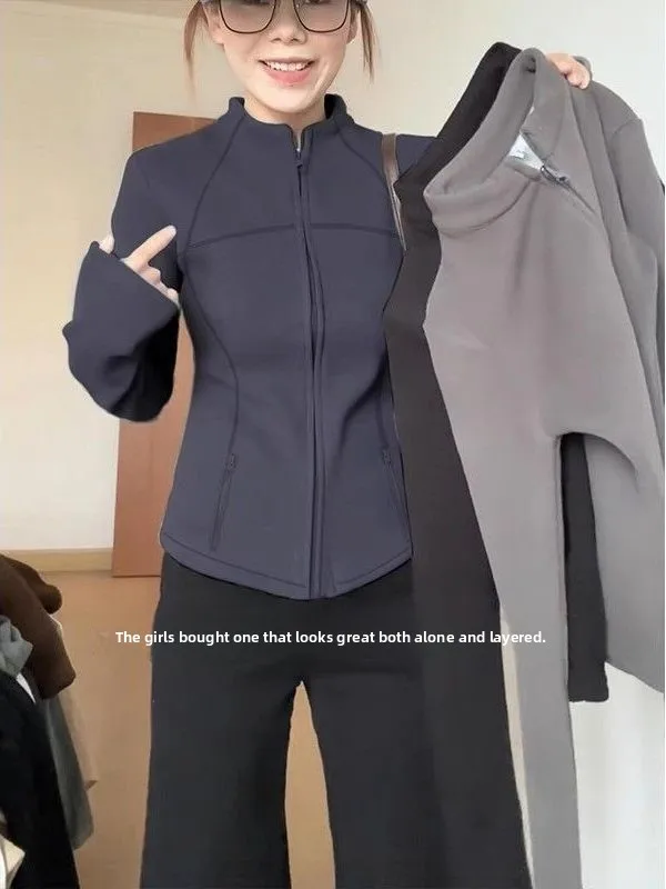 Women's Thickened Fleece Hoodie Short Style Waist-Cinching Open Cardigan Autumn Winter Slim Fit Trendy Outerwear Jacket
