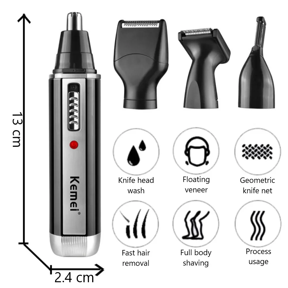 Kemei 4 in 1 trimmer for men Electric Nose and ear trimmer Rechargeable Trimmer For Hair Beard Nose And Ear Cleaner Grooming Set