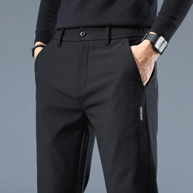 Spring Autumn Comfortable Men Simple Straight Cylinder Casual Pants Slim Fit Solid Color Fashionable Men Breathable Pants