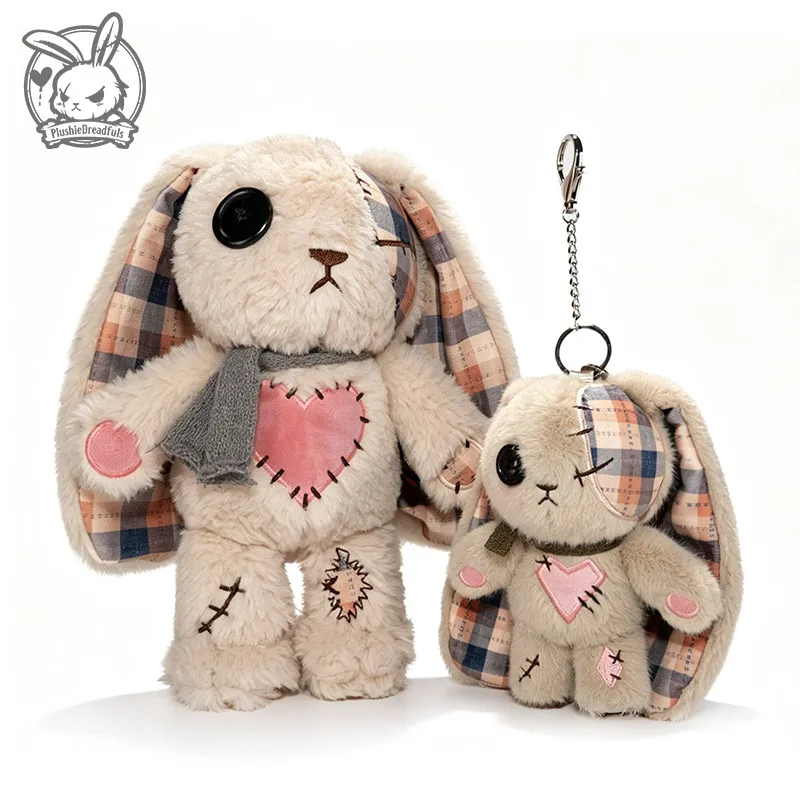 Plushie Dreadfuls Bunny Plush Toy Stitched Patchwork Long Ear Stuffed Doll Bag Charm Keychain Surprise Birthday Gift For Girls