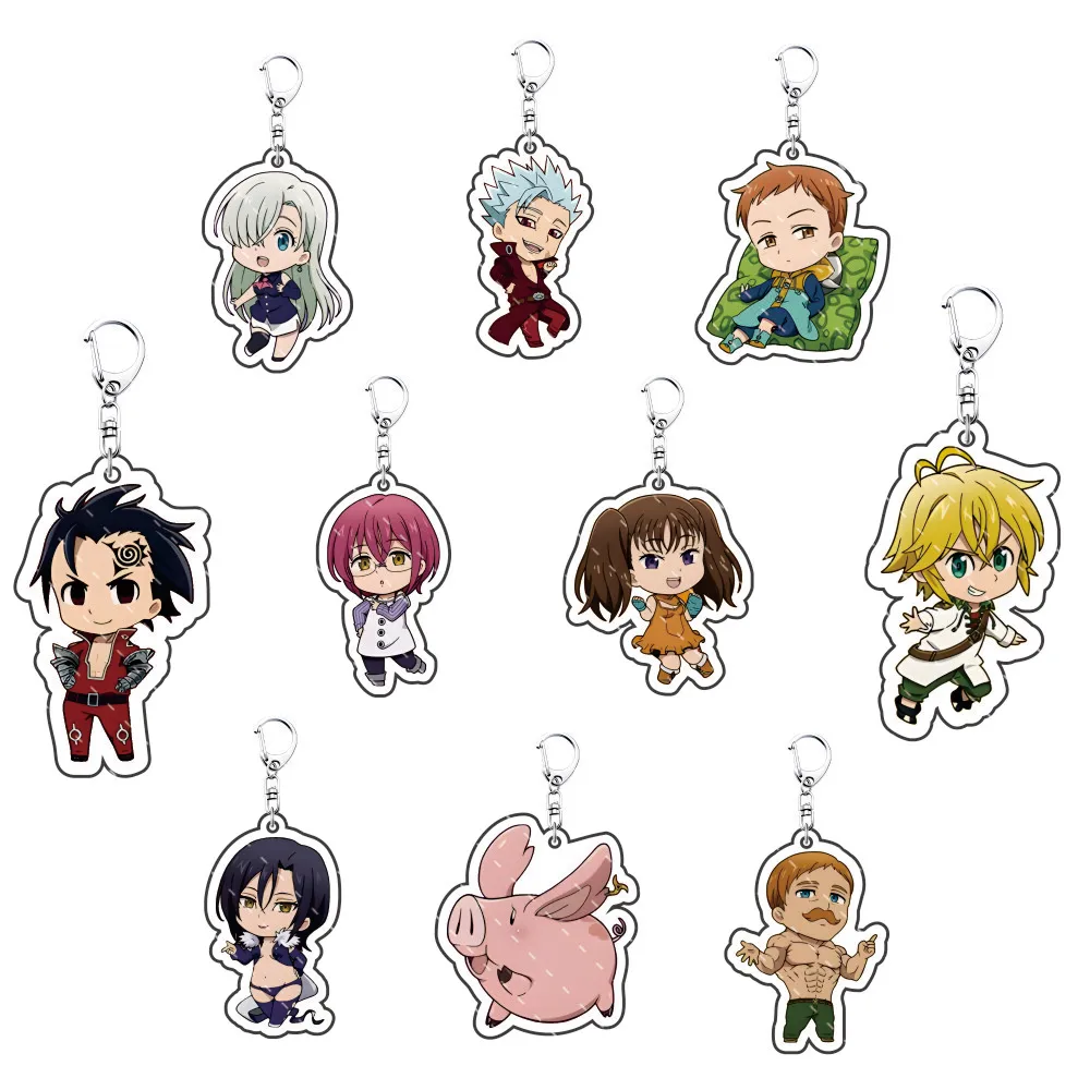 Anime siete pecados capitales 6cm acrílico colgante de dibujos animados llaveros titular llavero de coche llavero bolsa de teléfono accesorios de regalos colgantes
