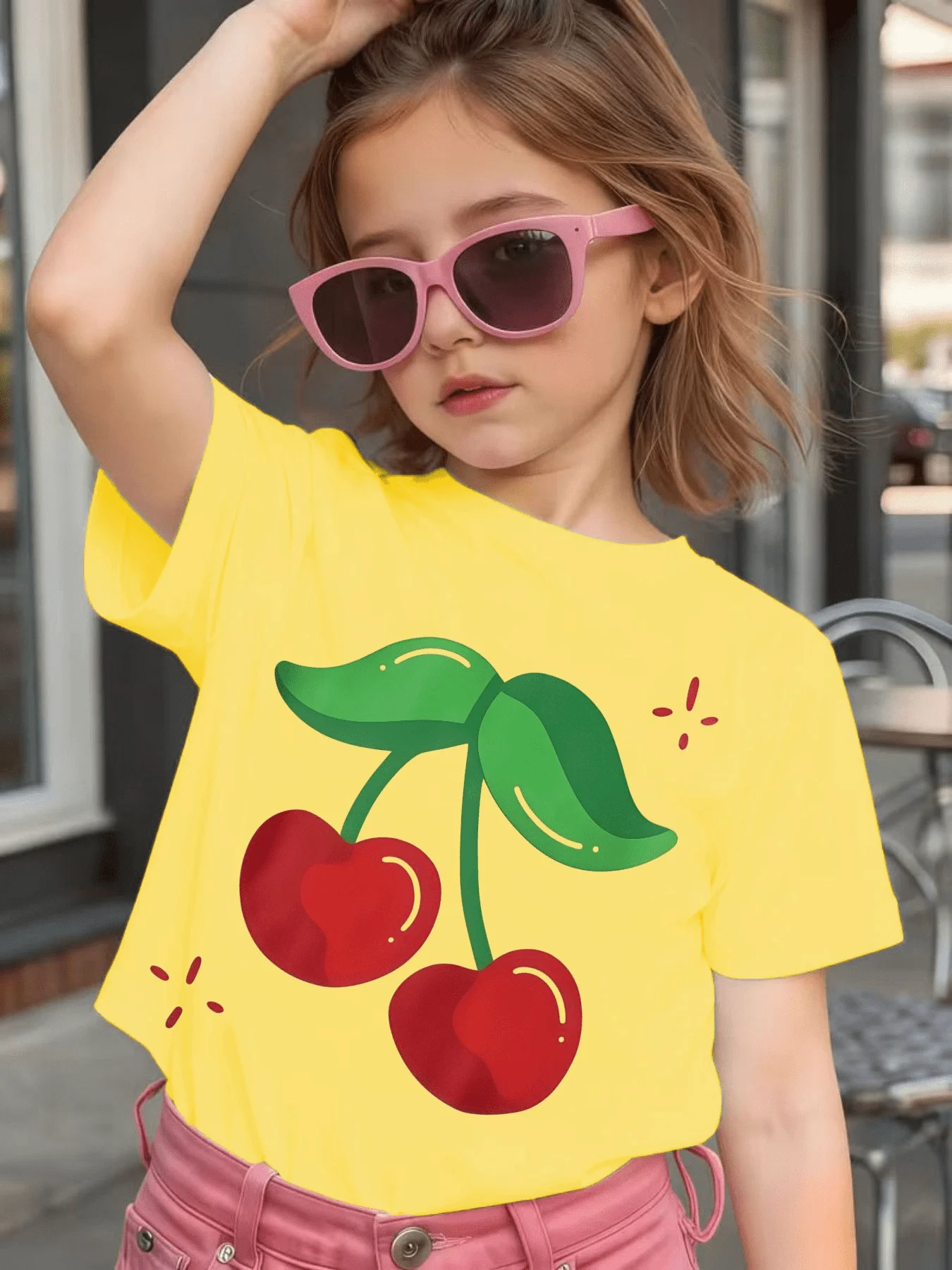 Red Cherry Print Kids T Shirt Cotton Short Sleeve Boys Girls Parent Child Matching Summer Soft Daily Casual Basic Tees