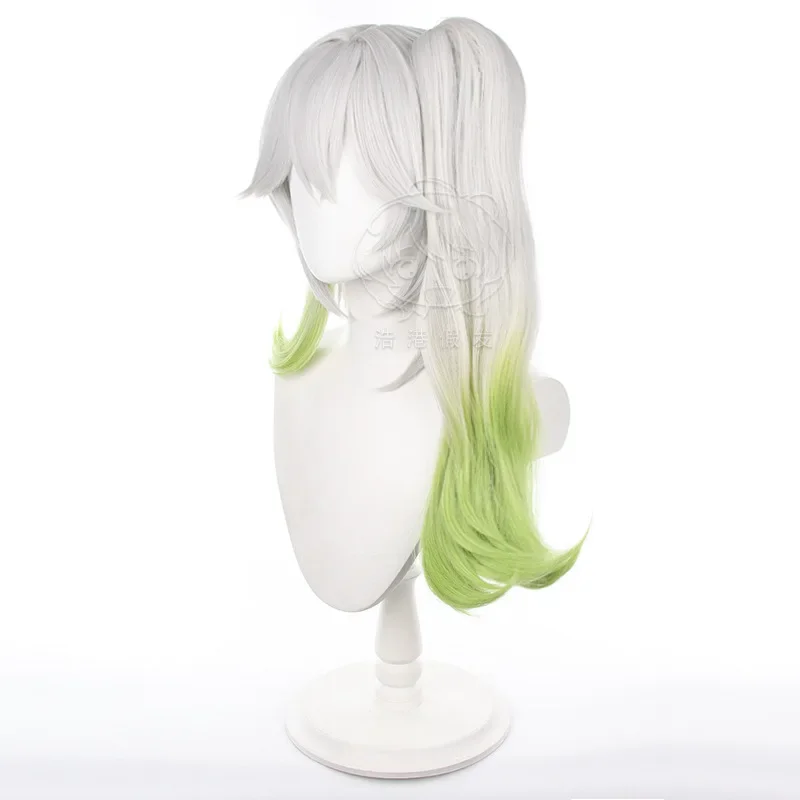 Cosplay Nahida Perücke Genshin Impact Kostüm Zubehör Frau Silber Farbverlauf Grün Abnehmbare Pferdeschwanz Haar Halloween Bühne Requisiten