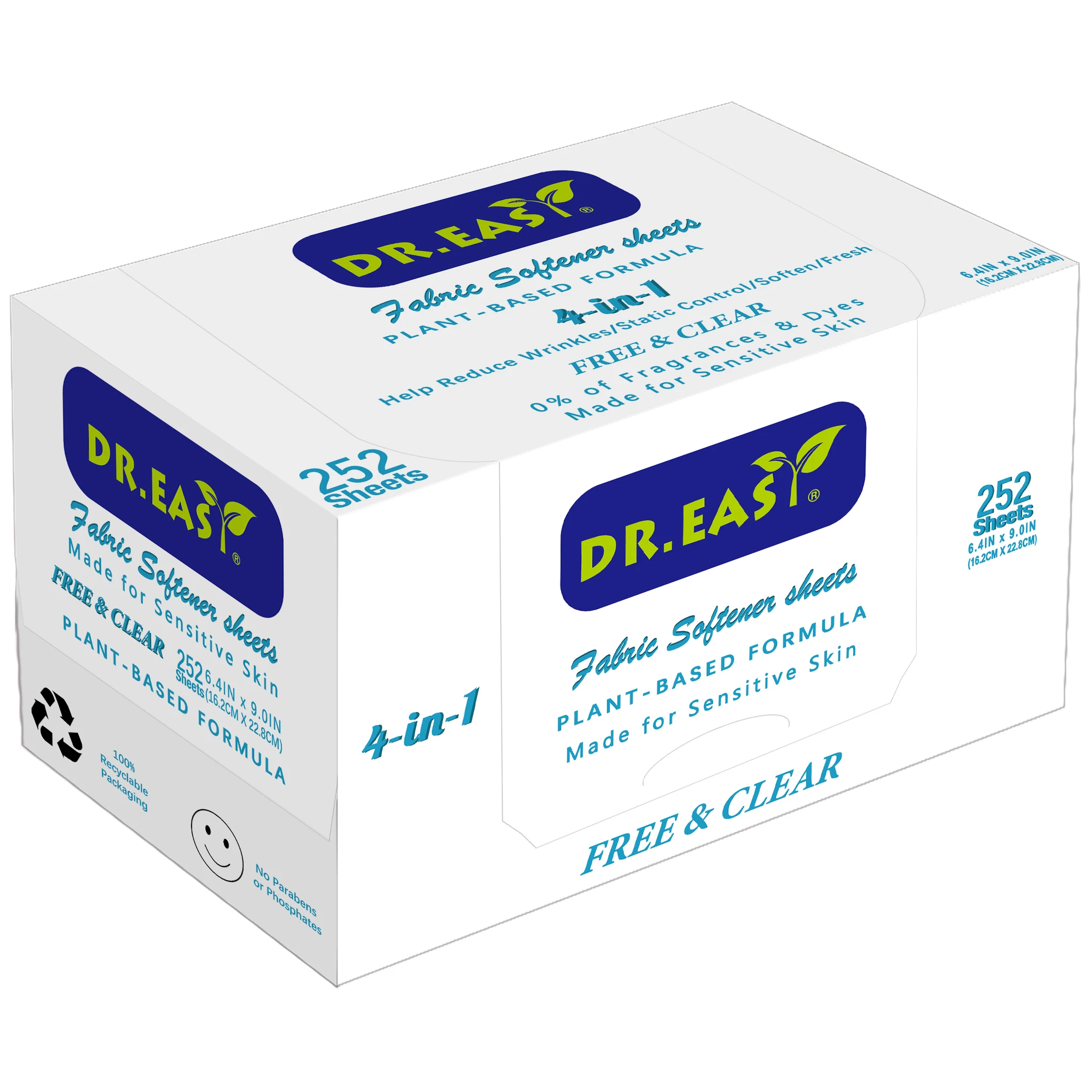 

DR. Easy 252 Ct Dryer Sheets Plant Based Formula Fabric Softener Sheet for Laundry Free Clear Essential Oil Scented No Dyes