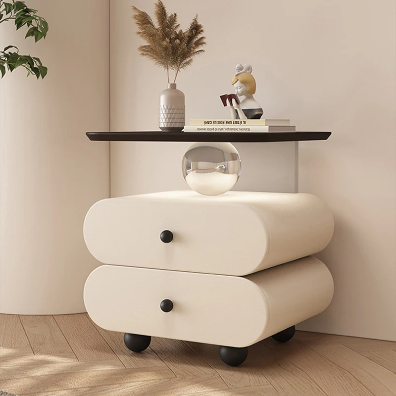 

Cream Style Bedside Tables Creative Design Simple Aesthetic Night Table Storage Muebles Para Dormitorio Bedroom Furniture
