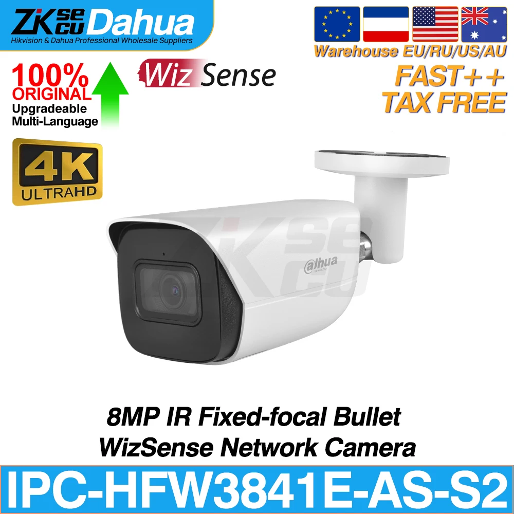 

Dahua Original IPC-HFW3841E-AS-S2 8MP 4K WizSense Network POE IP Camera IR 30M SD Slot Built-in MIC Alarm IVS SMD 4.0 AISSA IP67