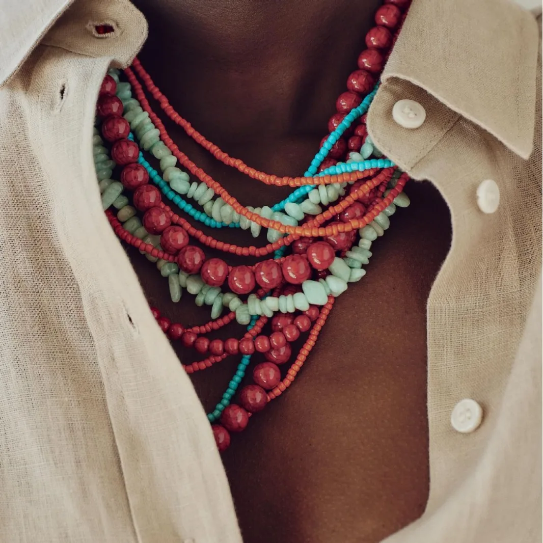 Colorful Natural Stacked Garnet Beads Chain Necklace Red Blue Stone Exaggerated Creative Multi-Layered Baroque Gravel Necklace