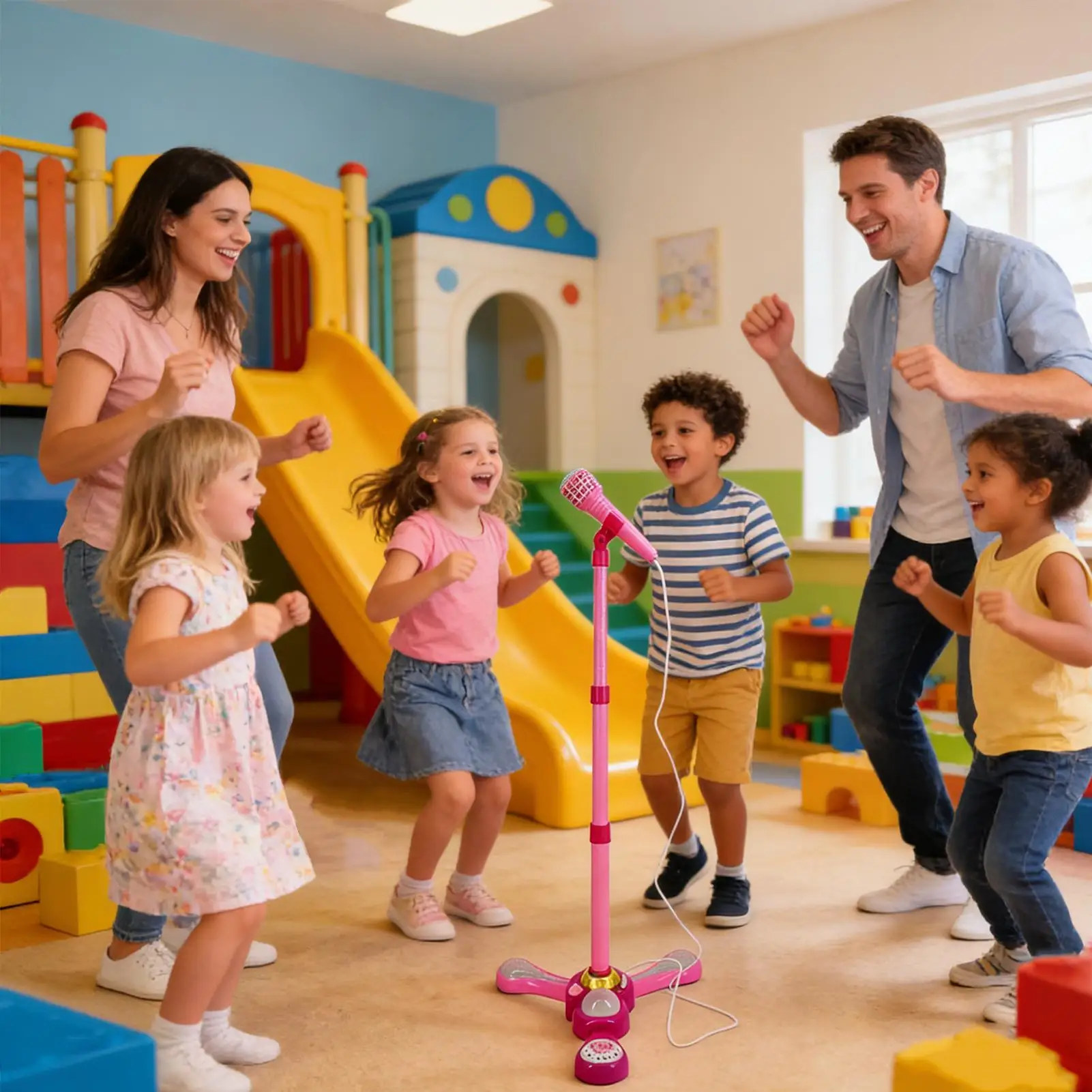 Statyw mikrofonowy dla dzieci Kolorowe światła Bezprzewodowe zabawki Mikrofon muzyczny dla dzieci do śpiewania dla dziewczynek do klasy i pokoju zabaw