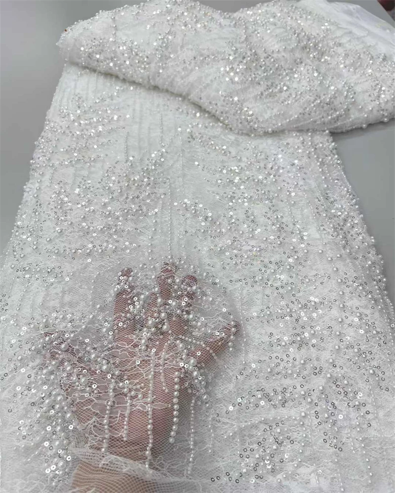 5 Yards Nigerian Lace Fabric High Quality Luxury Tulle African French Beaded Lace Fabric 5 Yards Wedding Dress for Women Sewing