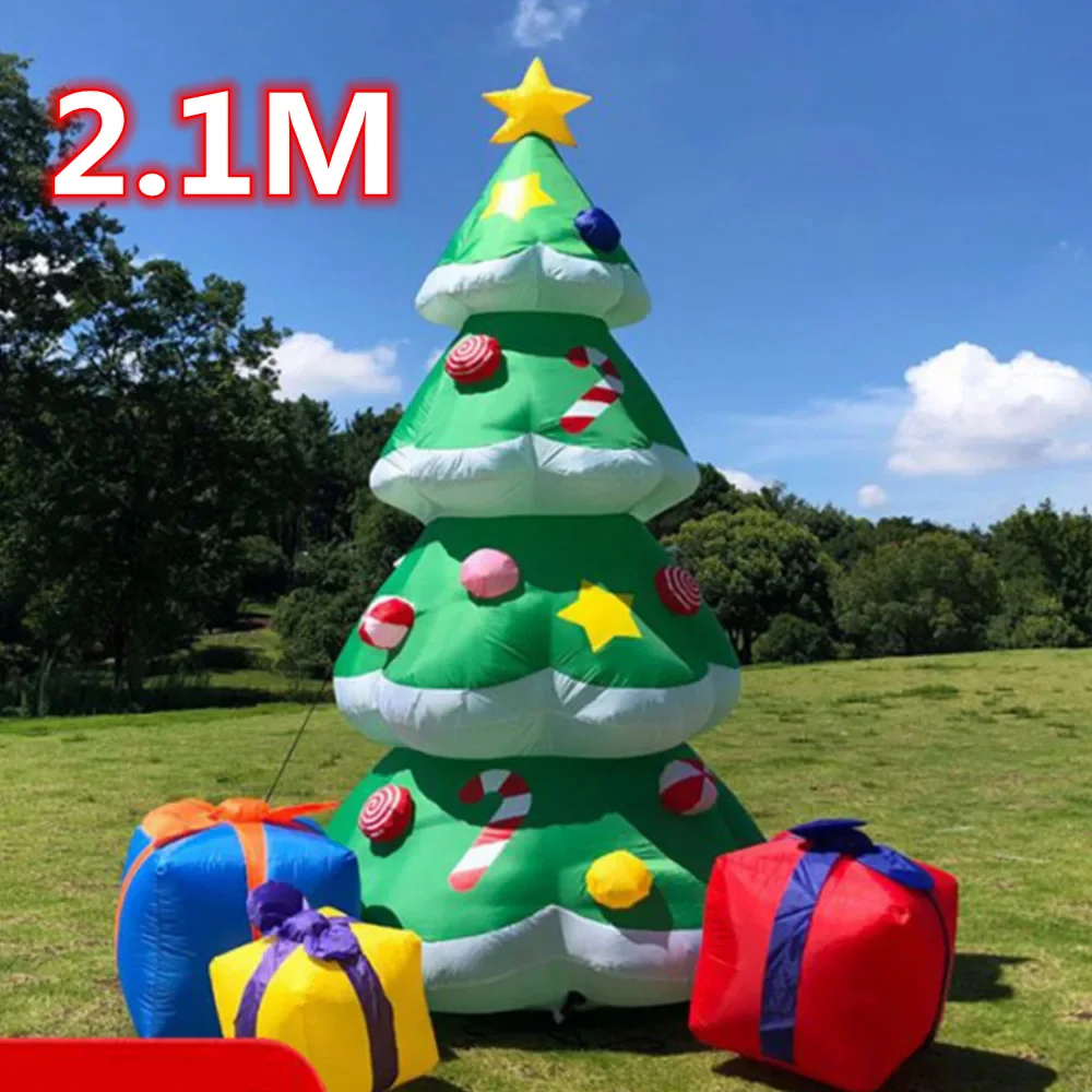 2.1M Christmas Inflatable Xmas Tree with Three Gift Packages LED Lights Outdoor Ornament Gift Party New Year Indoor Decoration