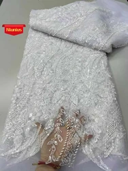 Latest Best Quality Soft Pure white Elegant Tulle Lace With Lots Stones Fabric for Bride Wedding Party Dress NN6588_S