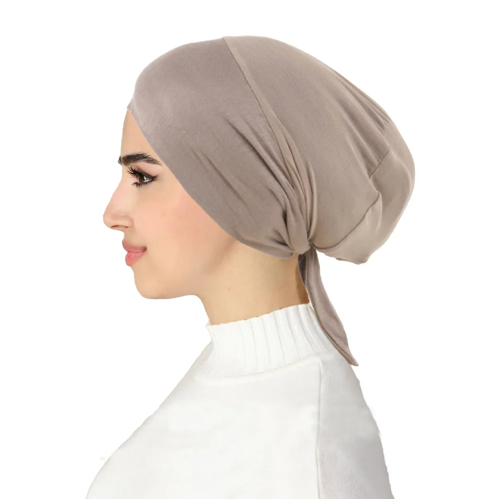 Muslim Women Mesh Breathable Elastic Tie Rope Back Inner Hijab Caps Stretch Underscarf Bonnet Headwrap Hats Turbante Adjustable