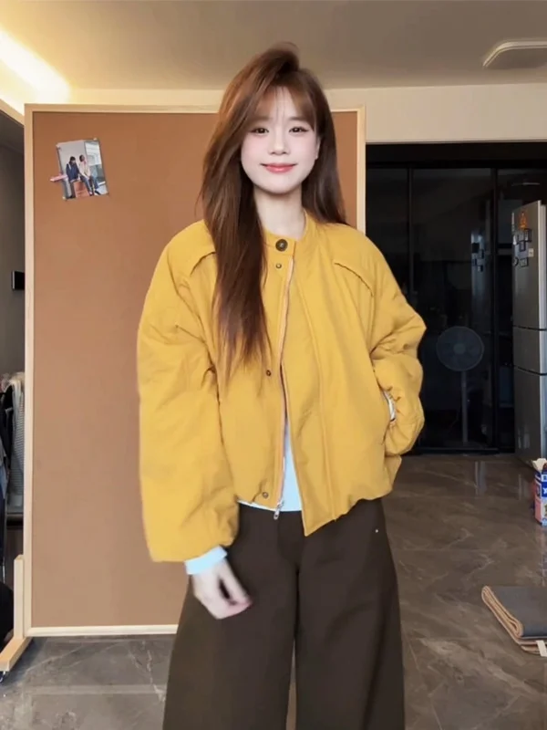 

Модная утепленная свободная женская хлопковая куртка в корейском стиле с круглым вырезом и рукавами-бутоны, теплая зимняя верхняя одежда