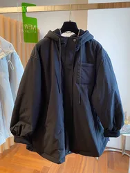 Parkas à capuche avec fermeture éclair pour femme, manteau en coton chaud pour femme, veste monochrome pour document, vêtements d'automne et d'hiver