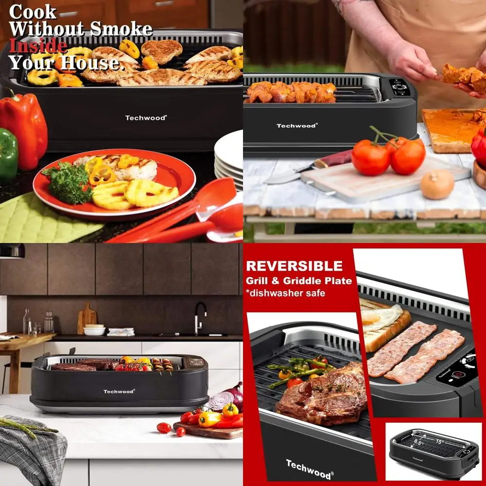 

Electric Smokeless Indoor BBQ Grill with Glass Lid, 1500W, Turbo Smoke Extraction, Dishwasher-Safe Drip Tray & Removable Nonstic