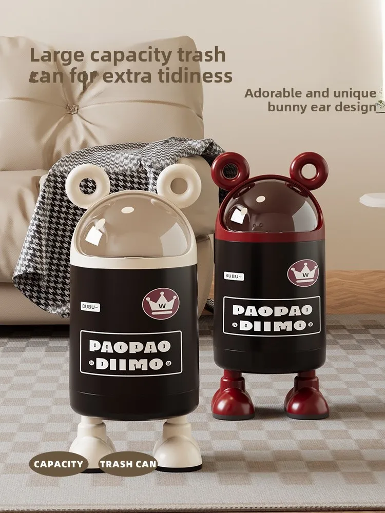 

Large Capacity Trash Can with Lid for Bedroom And Living Room Home Use Cartoon Design Mobile Sanitary Paper Dustbin